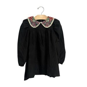 Sweet Threads Girls 3 Black Long Sleeve Dress with Embroidered Peter Pan Collar